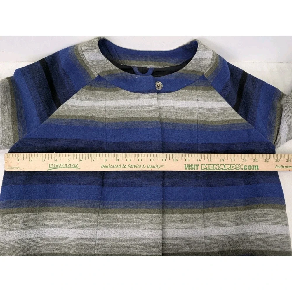 Old Navy Blanket Coat‎ Women Large Blue Stripe Jacket Snap Southwest Wool Chore